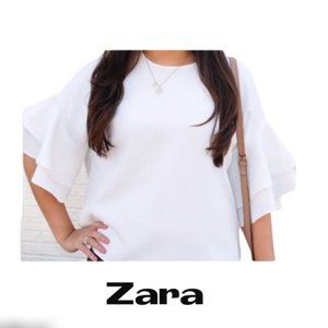 Zara Ivory Ruffle Top / Blouse - Size Small